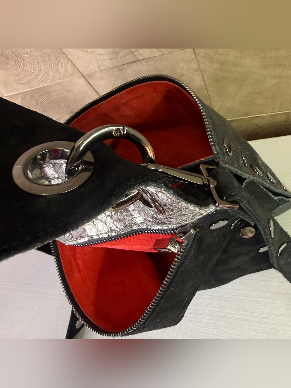 Hammitt Montana Adjustable Pewter Leather with black and Silver - Picture 5 of 9